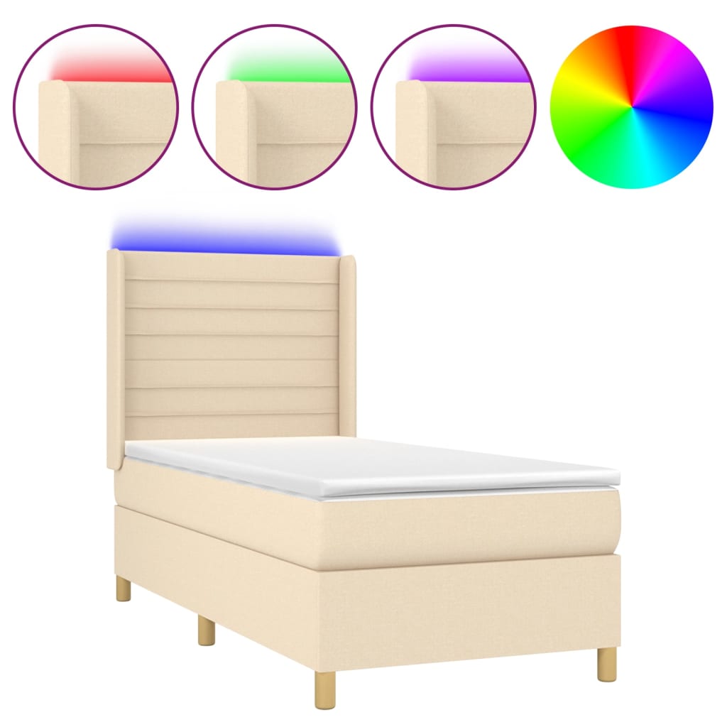 Sommier à lattes de lit matelas et LED Crème 100x200 cm Tissu Lits & cadres de lit vidaXL