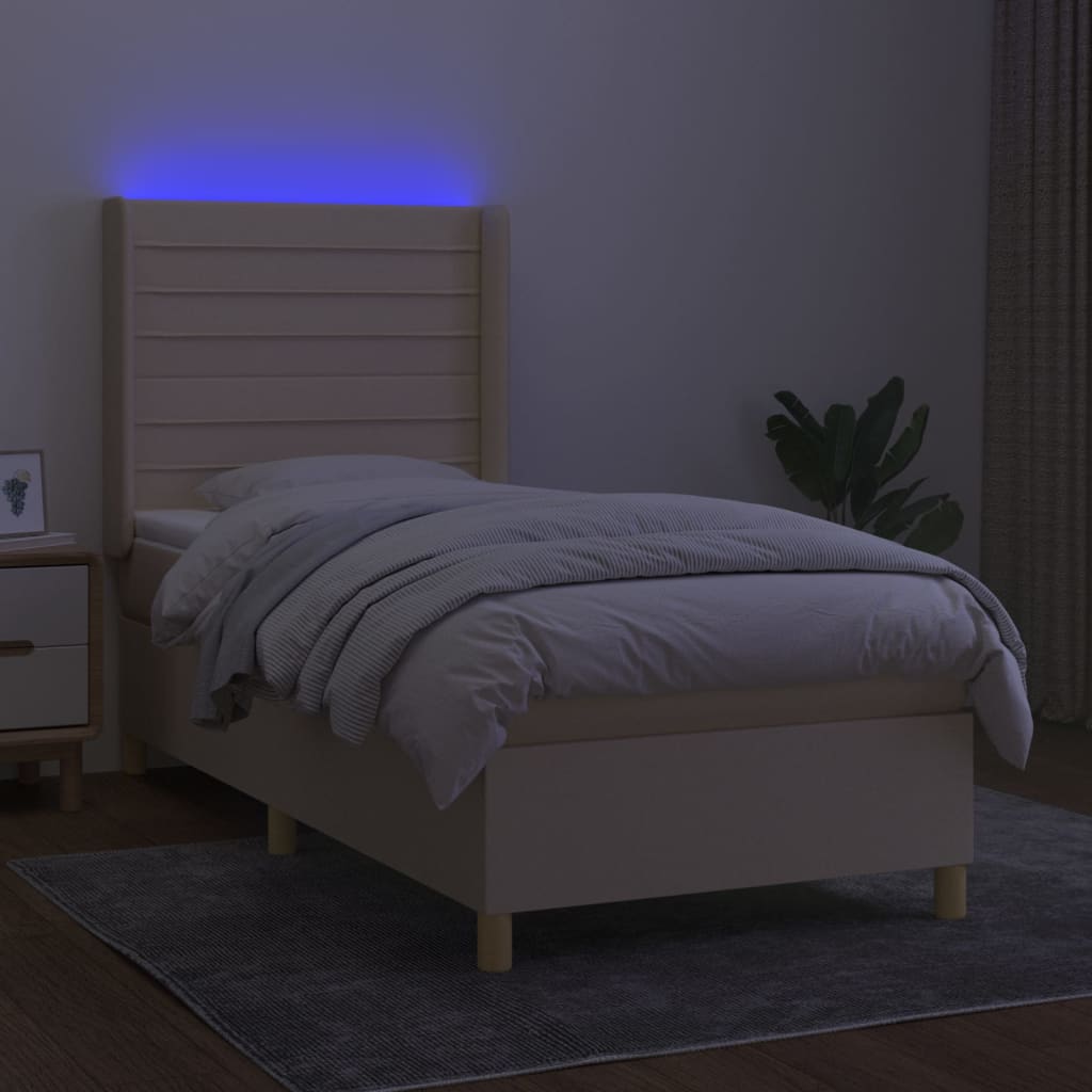 Sommier à lattes de lit matelas et LED Crème 100x200 cm Tissu Lits & cadres de lit vidaXL