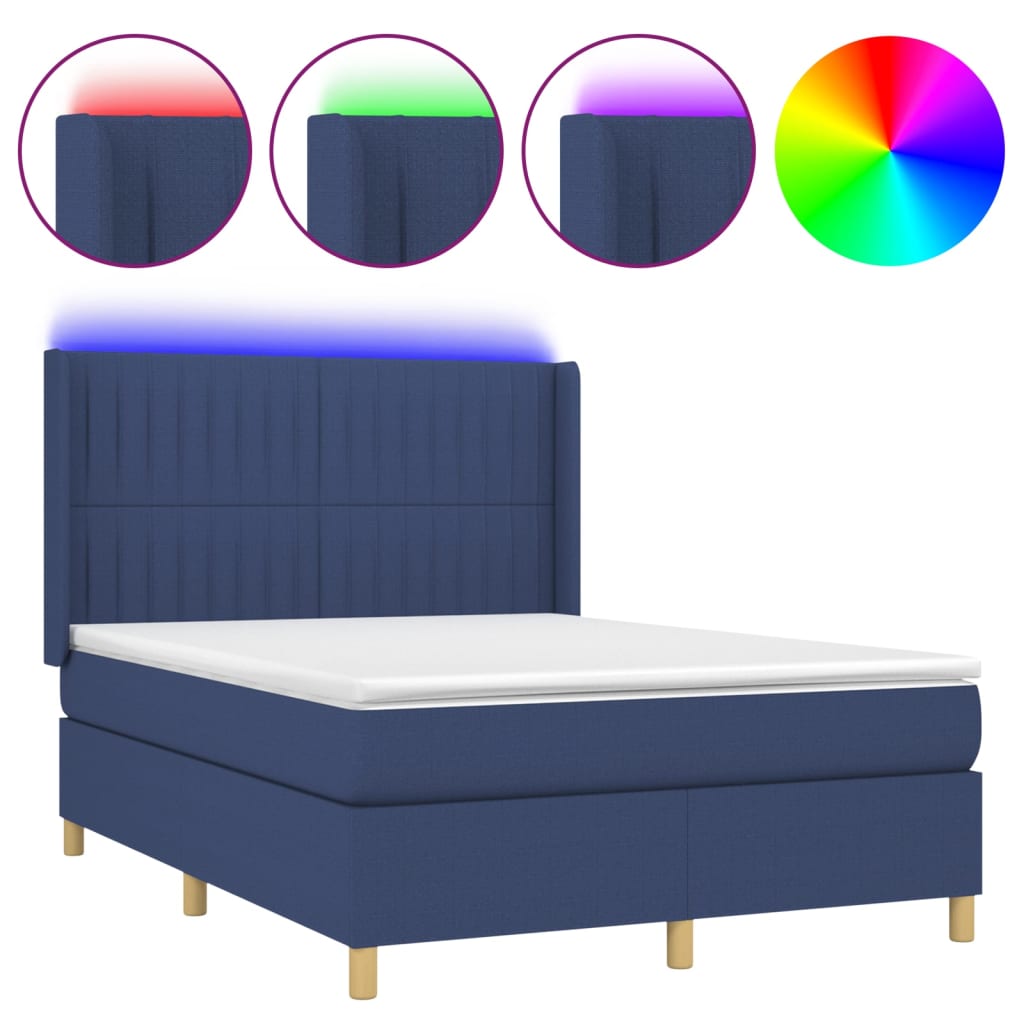 Image Sommier à lattes de lit matelas et LED Bleu 140x200 cm Tissu | Xios Store SNC vidaXL Xios Store SNC