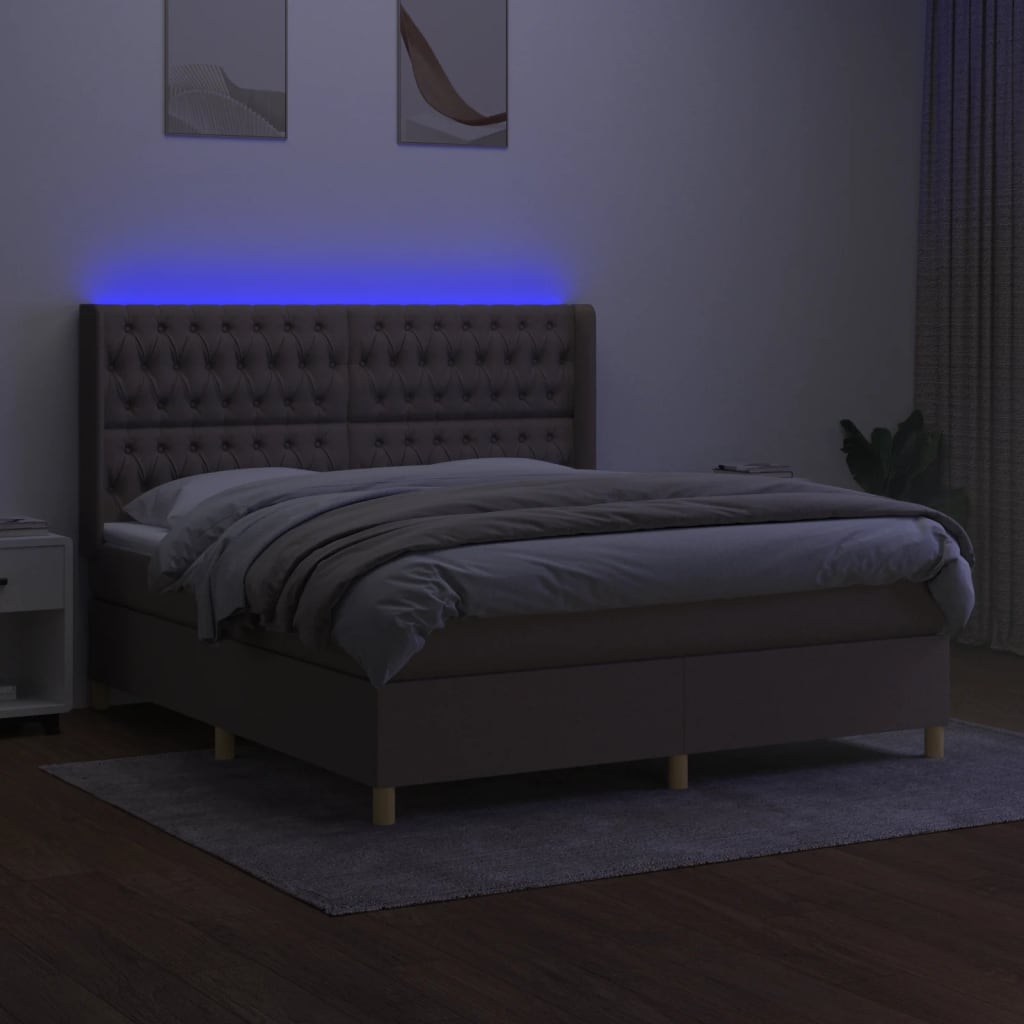 Sommier à lattes de lit matelas et LED Taupe 180x200 cm Tissu Lits & cadres de lit vidaXL