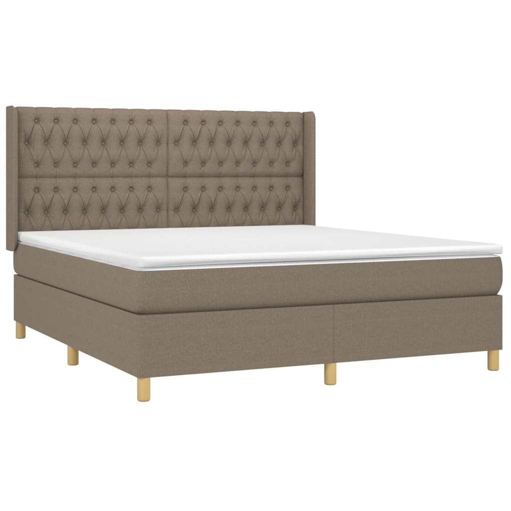 Sommier à lattes de lit matelas et LED Taupe 180x200 cm Tissu Lits & cadres de lit vidaXL