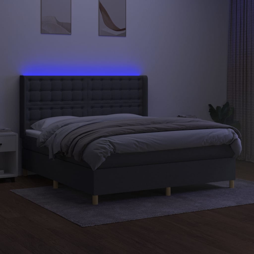 Sommier à lattes de lit matelas LED Gris foncé 160x200 cm Tissu Lits & cadres de lit vidaXL