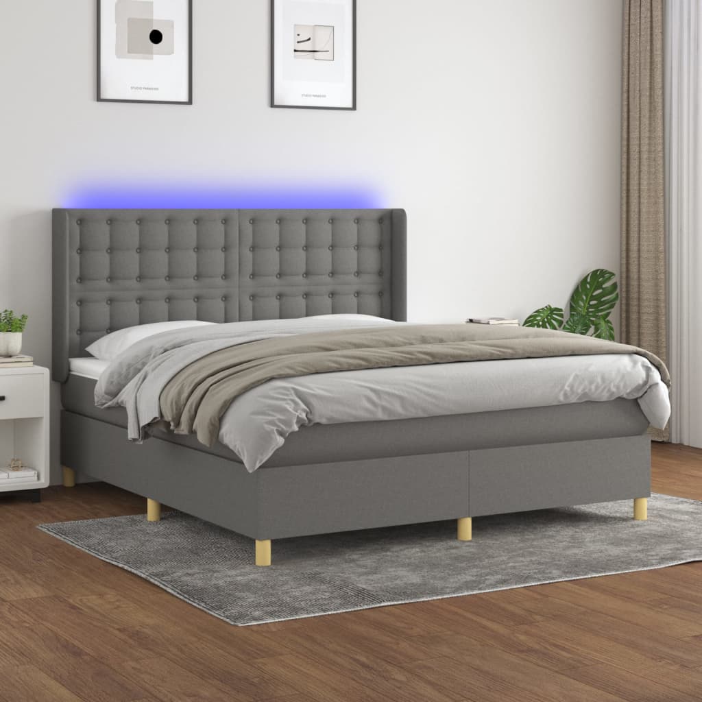 Sommier à lattes de lit matelas LED Gris foncé 160x200 cm Tissu Lits & cadres de lit vidaXL