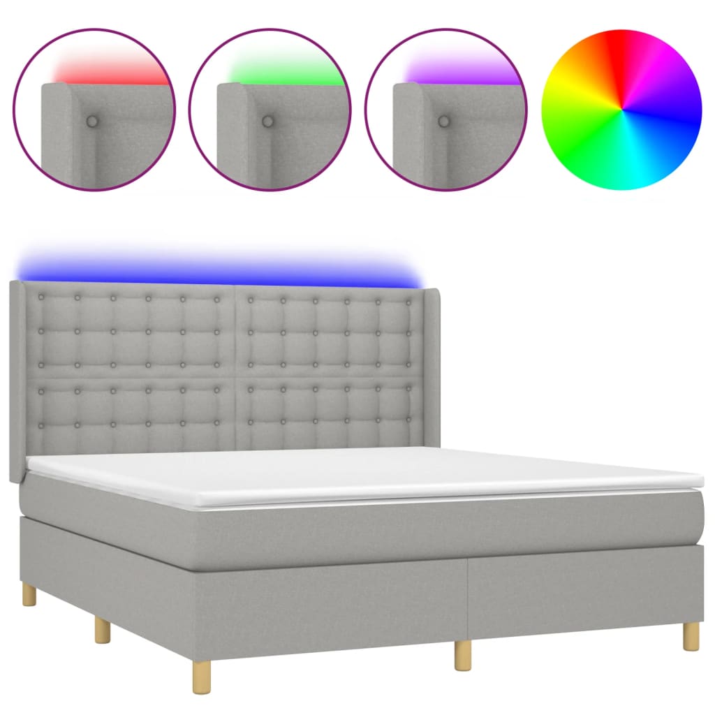 Sommier à lattes de lit matelas LED Gris clair 180x200 cm Tissu Lits & cadres de lit vidaXL