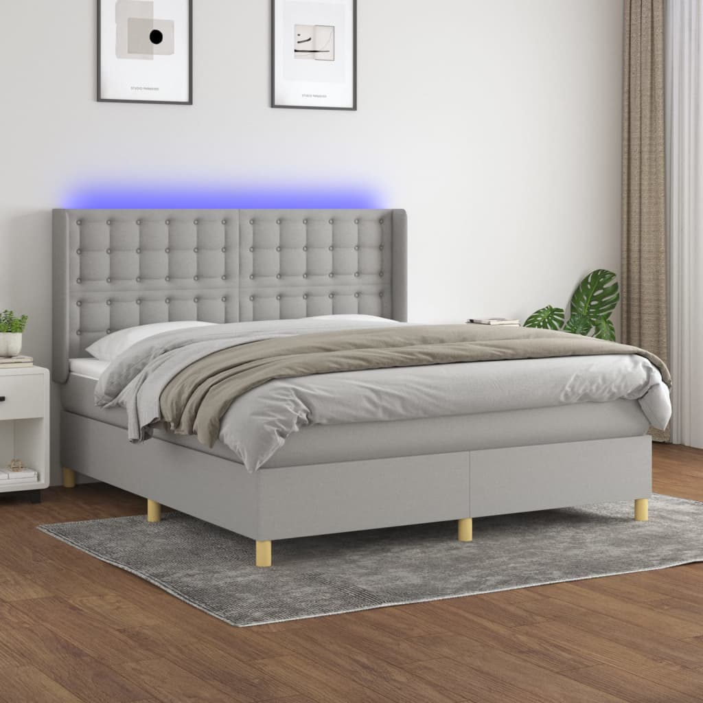 Sommier à lattes de lit matelas LED Gris clair 180x200 cm Tissu Lits & cadres de lit vidaXL