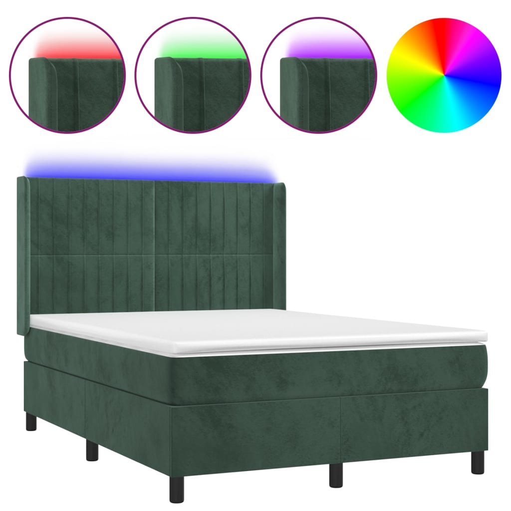 Image Sommier à lattes de lit matelas et LED Vert foncé 140x200 cm | Xios Store SNC vidaXL Xios Store SNC