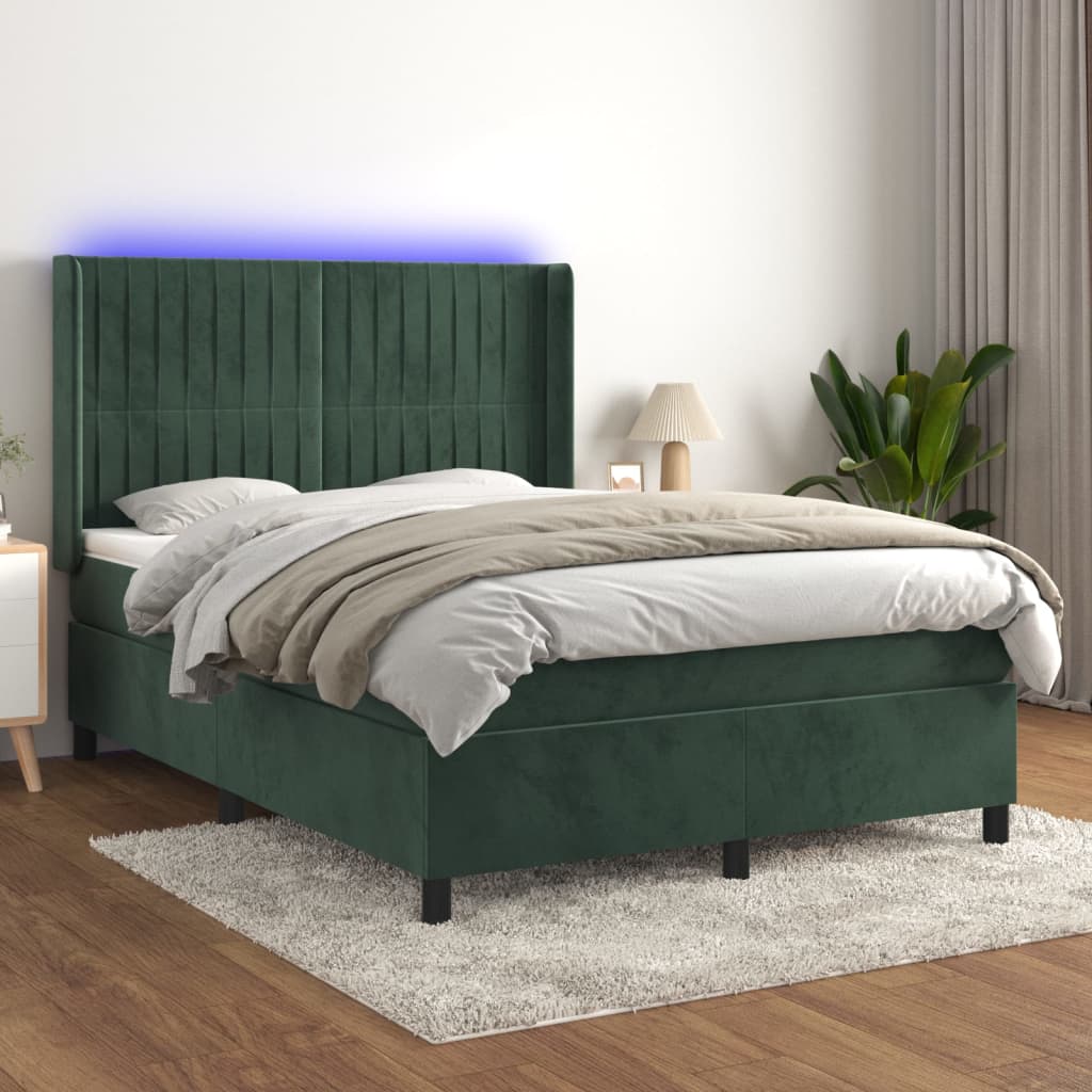 Image Sommier à lattes de lit matelas et LED Vert foncé 140x200 cm | Xios Store SNC vidaXL Xios Store SNC