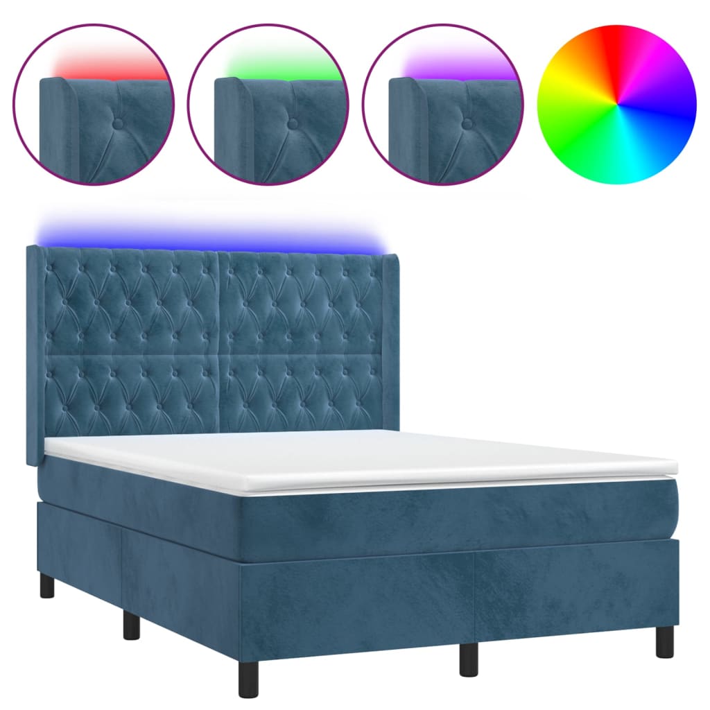 Image Sommier à lattes de lit matelas et LED Bleu foncé 140x200 cm | Xios Store SNC vidaXL Xios Store SNC