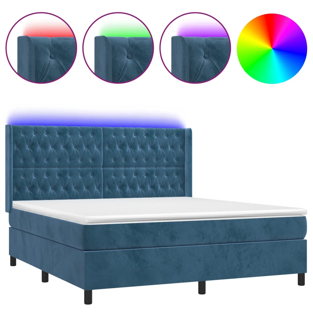 Sommier à lattes de lit matelas et LED Bleu foncé 180x200 cm Lits & cadres de lit vidaXL