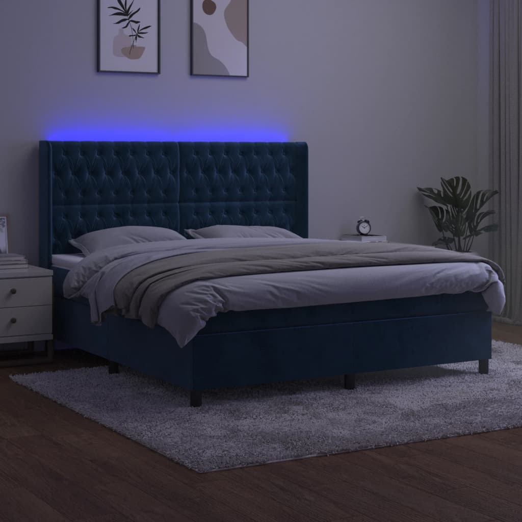 Sommier à lattes de lit matelas et LED Bleu foncé 180x200 cm Lits & cadres de lit vidaXL