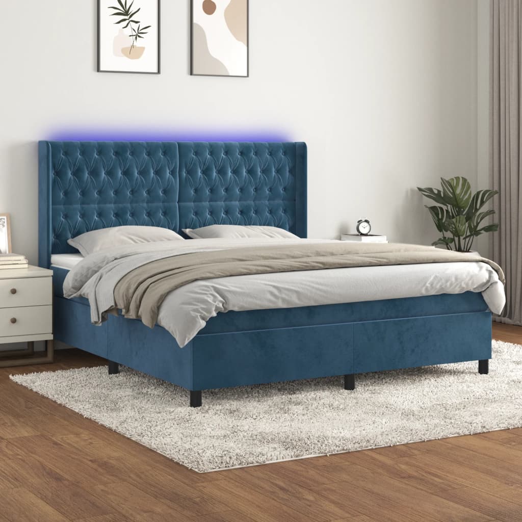 Sommier à lattes de lit matelas et LED Bleu foncé 180x200 cm Lits & cadres de lit vidaXL