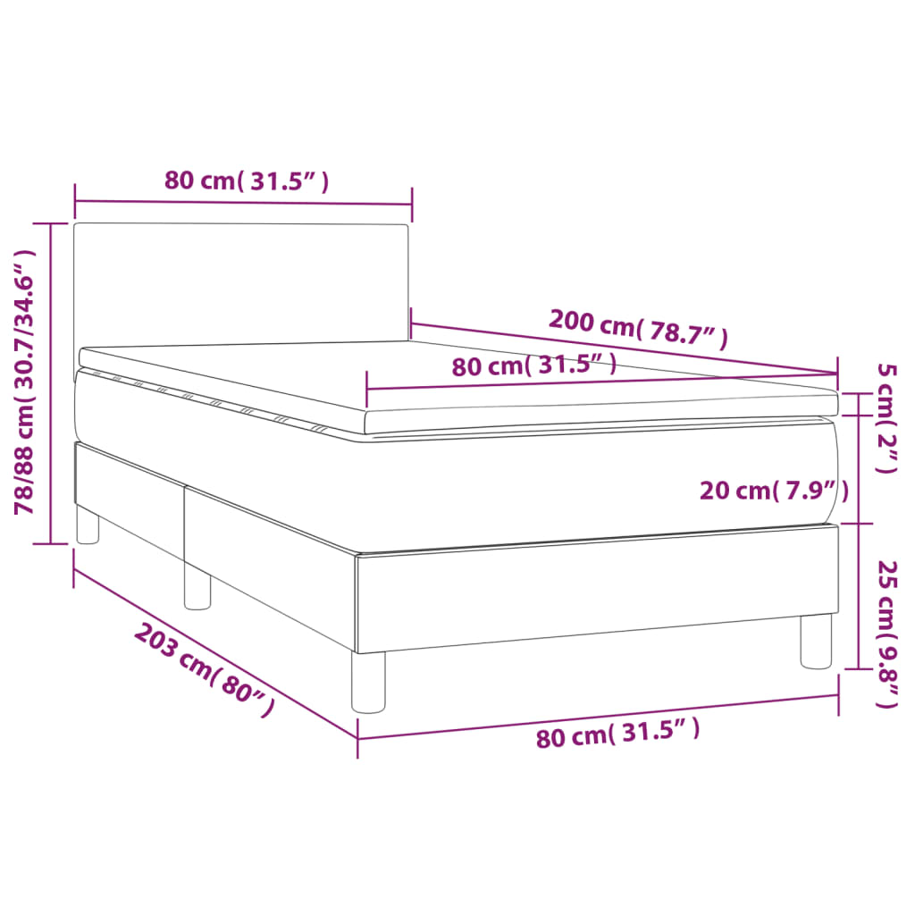 Sommier à lattes de lit avec matelas et LED Gris foncé 80x200cm - Xios Store SNC