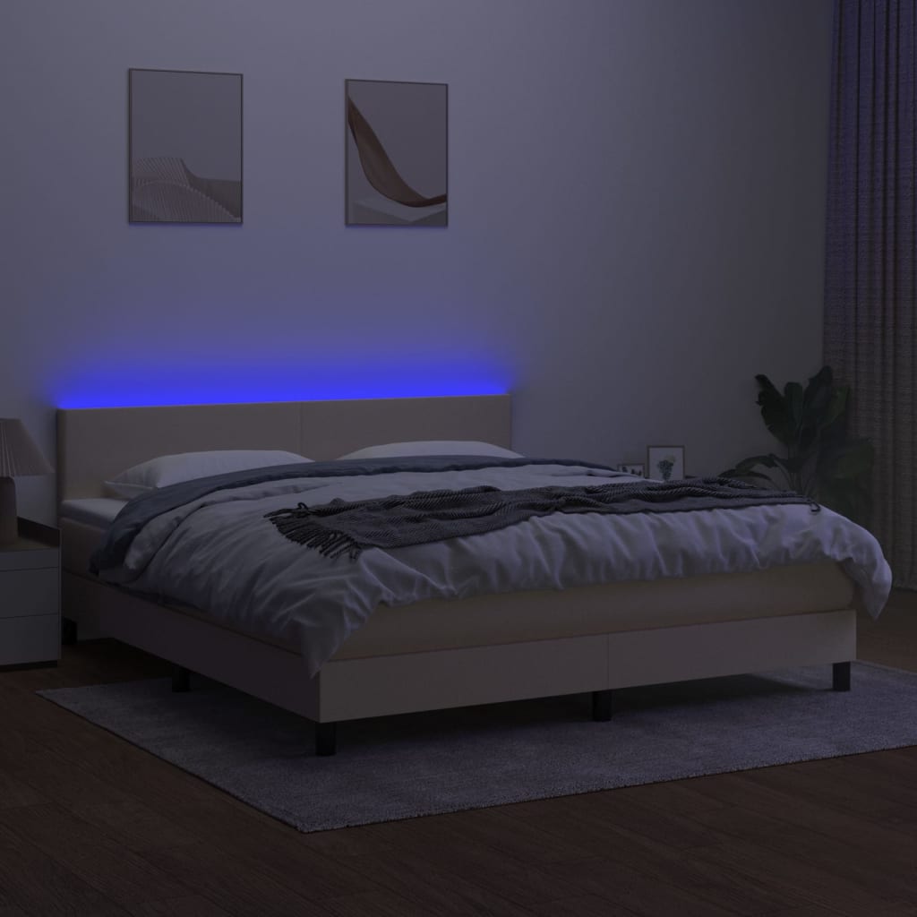 Sommier à lattes de lit avec matelas LED Crème 180x200 cm Tissu Lits & cadres de lit vidaXL