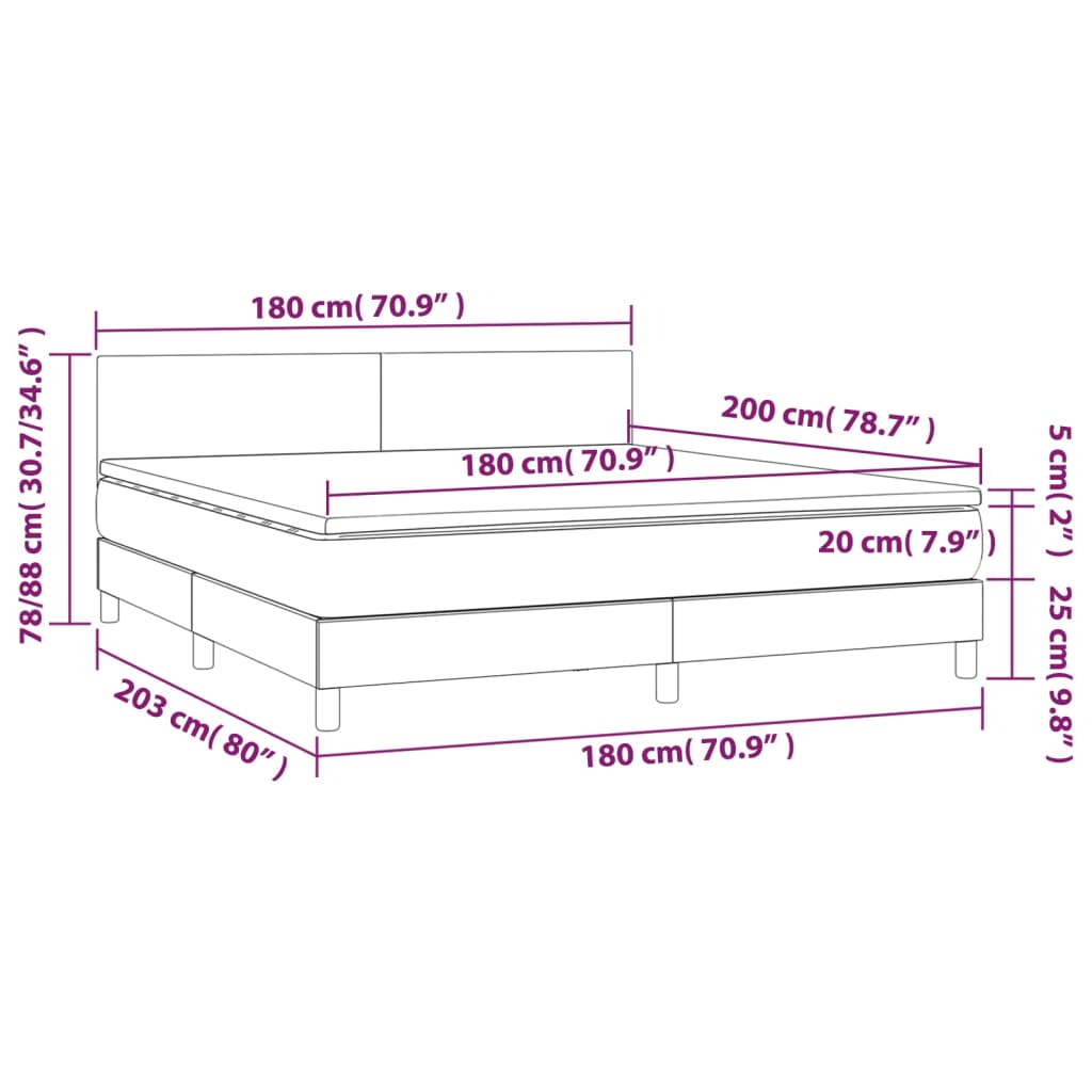 Sommier à lattes de lit avec matelas LED Crème 180x200 cm Tissu Lits & cadres de lit vidaXL