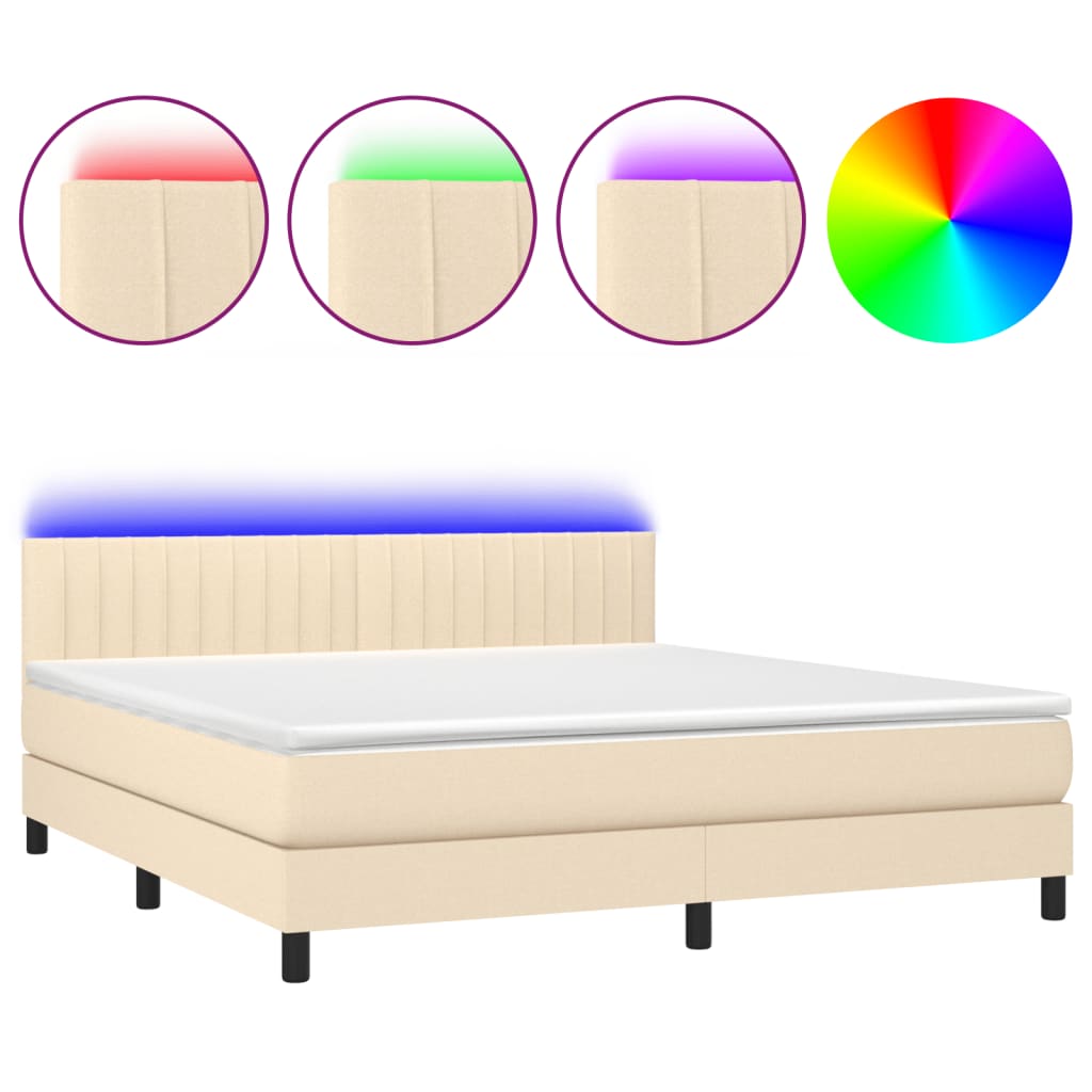 Sommier à lattes de lit avec matelas LED Crème 180x200 cm Tissu Lits & cadres de lit vidaXL