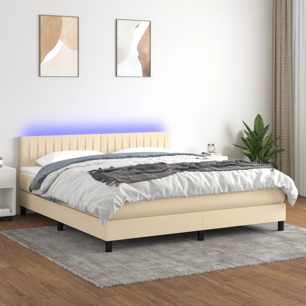 Sommier à lattes de lit avec matelas LED Crème 180x200 cm Tissu Lits & cadres de lit vidaXL