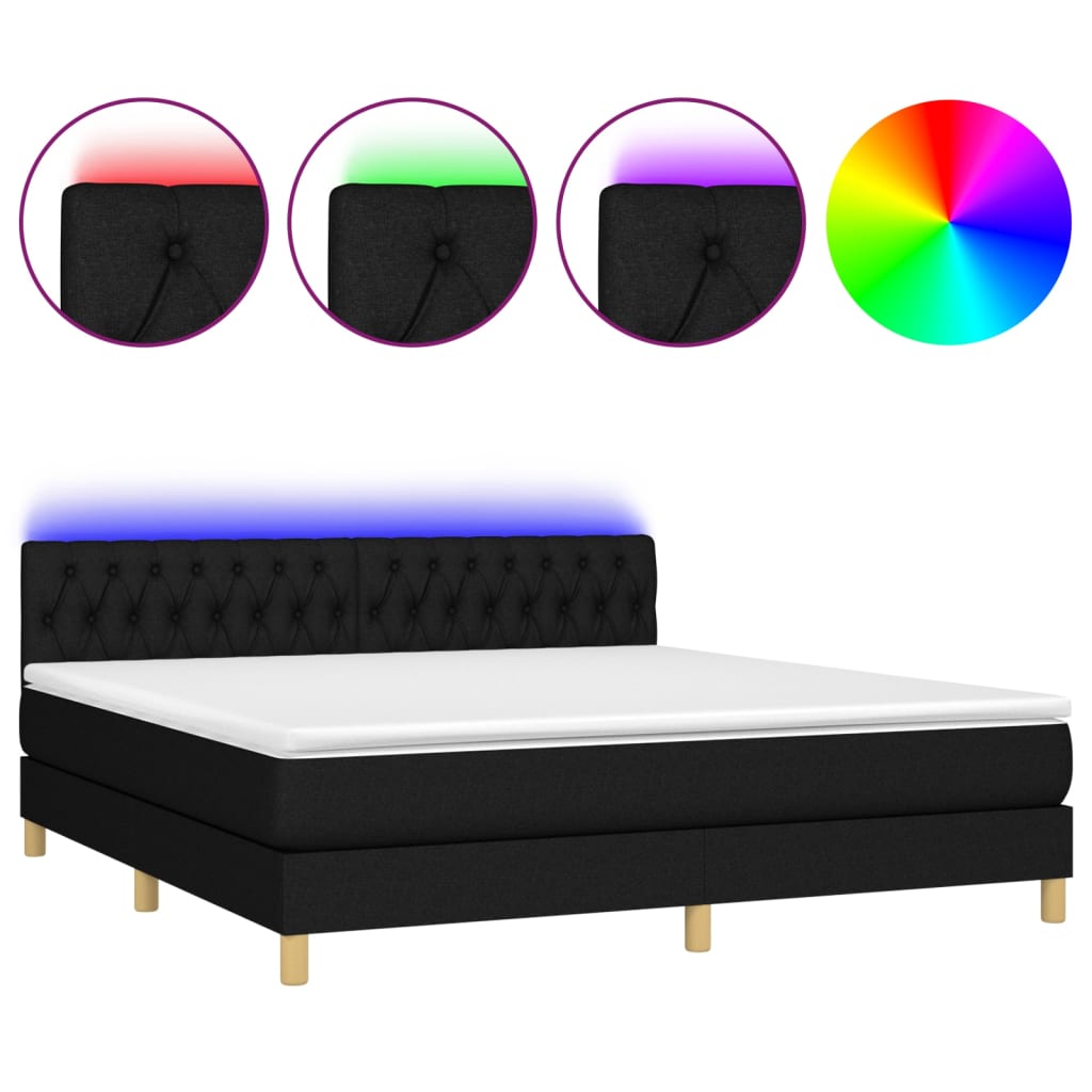 Sommier à lattes de lit avec matelas LED Noir 180x200 cm Tissu Lits & cadres de lit vidaXL