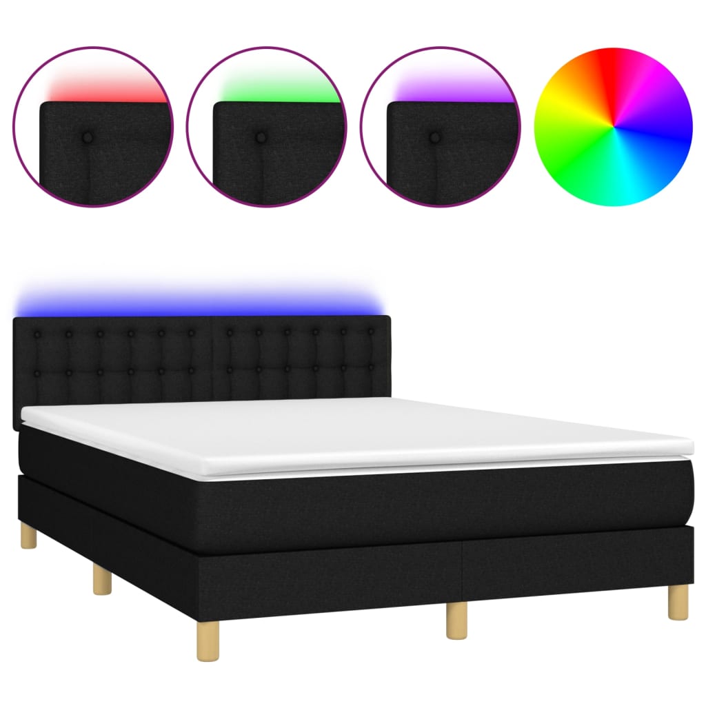 Sommier à lattes de lit avec matelas LED Noir 140x190 cm Tissu Lits & cadres de lit vidaXL