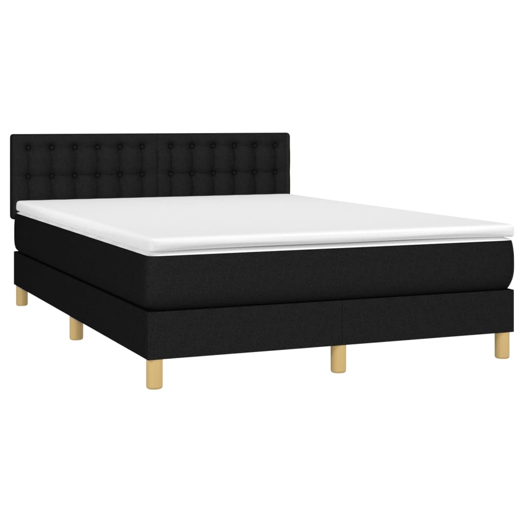 Sommier à lattes de lit avec matelas LED Noir 140x190 cm Tissu Lits & cadres de lit vidaXL