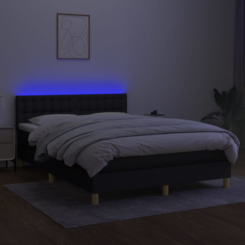 Sommier à lattes de lit avec matelas LED Noir 140x190 cm Tissu Lits & cadres de lit vidaXL