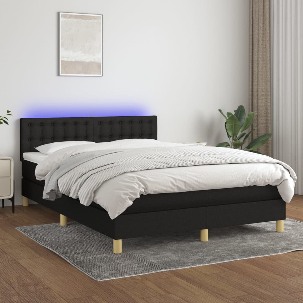 Sommier à lattes de lit avec matelas LED Noir 140x190 cm Tissu Lits & cadres de lit vidaXL