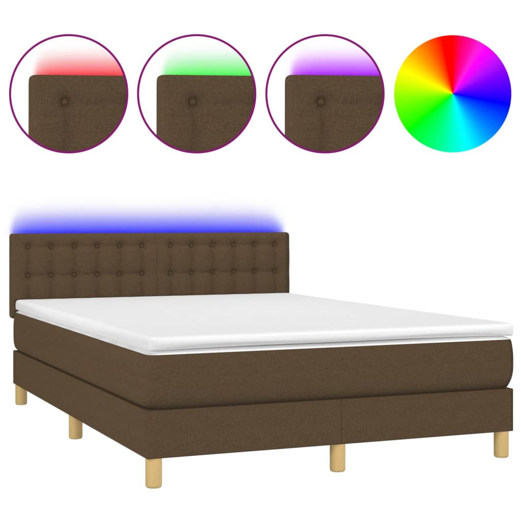 Sommier à lattes de lit matelas et LED Marron foncé 140x190 cm Lits & cadres de lit vidaXL