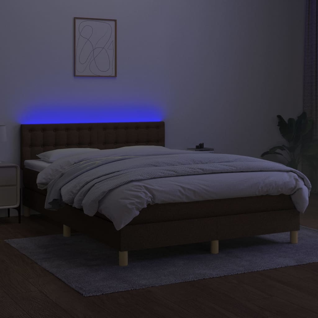 Sommier à lattes de lit matelas et LED Marron foncé 140x190 cm Lits & cadres de lit vidaXL