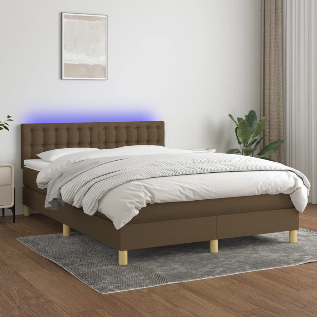 Sommier à lattes de lit matelas et LED Marron foncé 140x190 cm Lits & cadres de lit vidaXL