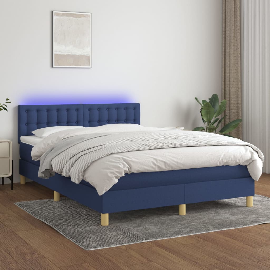 Sommier à lattes de lit avec matelas LED Bleu 140x200 cm Tissu Lits & cadres de lit vidaXL