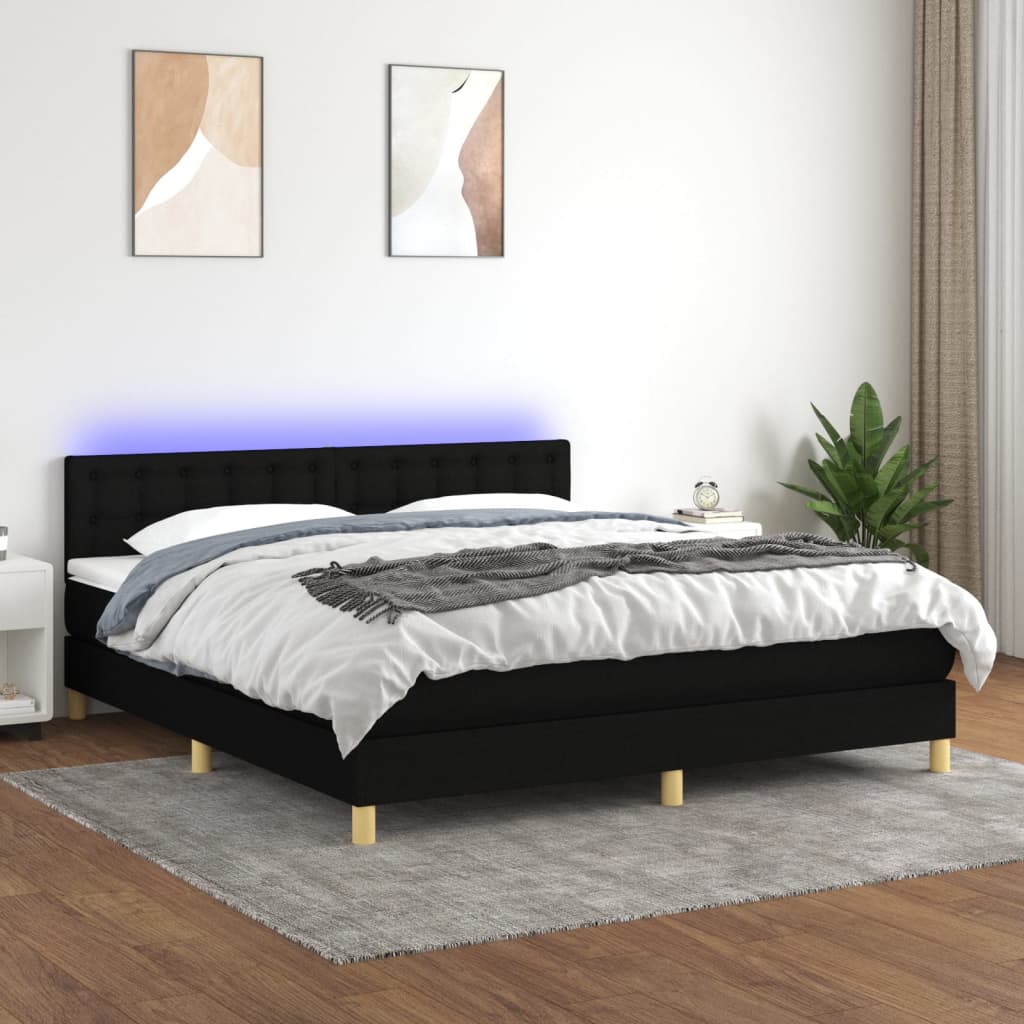 Sommier à lattes de lit avec matelas LED Noir 180x200 cm Tissu Lits & cadres de lit vidaXL