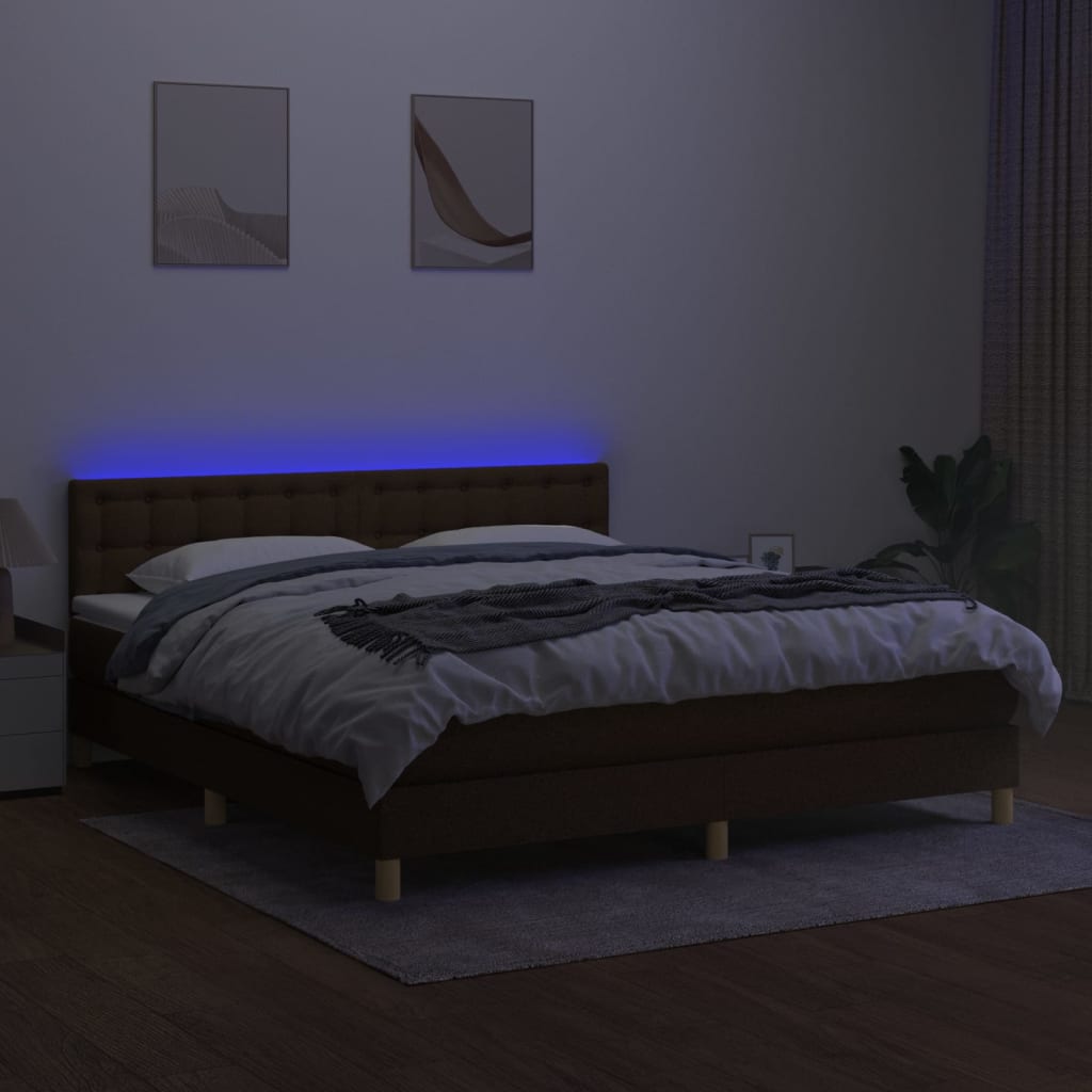 Sommier à lattes de lit matelas et LED Marron foncé 180x200cm Lits & cadres de lit vidaXL