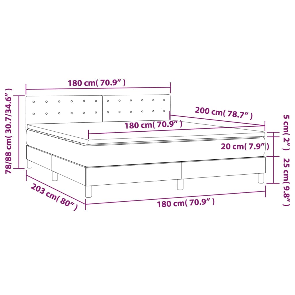 Sommier à lattes de lit matelas et LED Marron foncé 180x200cm Lits & cadres de lit vidaXL