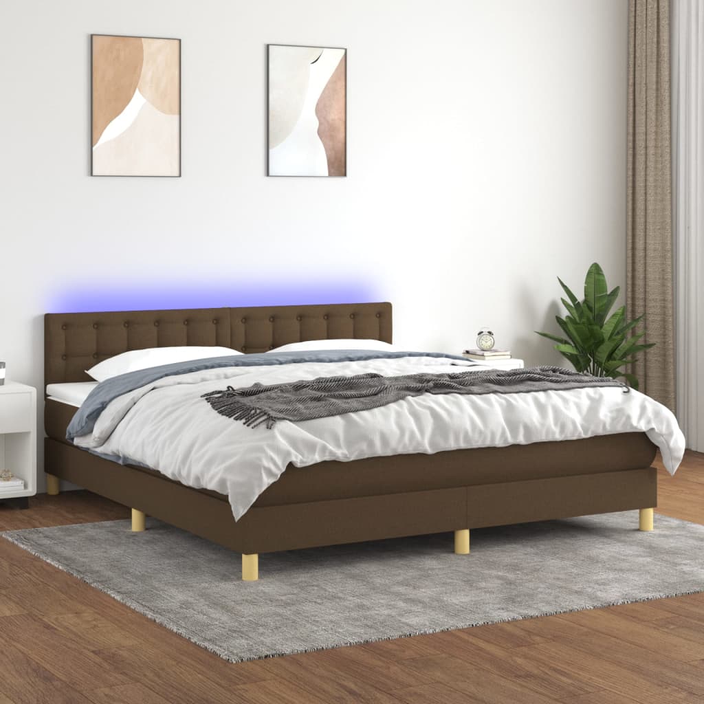 Sommier à lattes de lit matelas et LED Marron foncé 180x200cm Lits & cadres de lit vidaXL