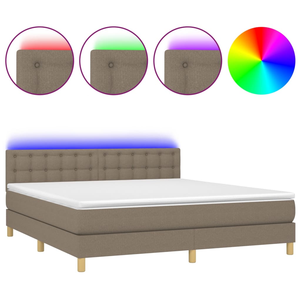 Sommier à lattes de lit avec matelas LED Taupe 180x200 cm Tissu Lits & cadres de lit vidaXL