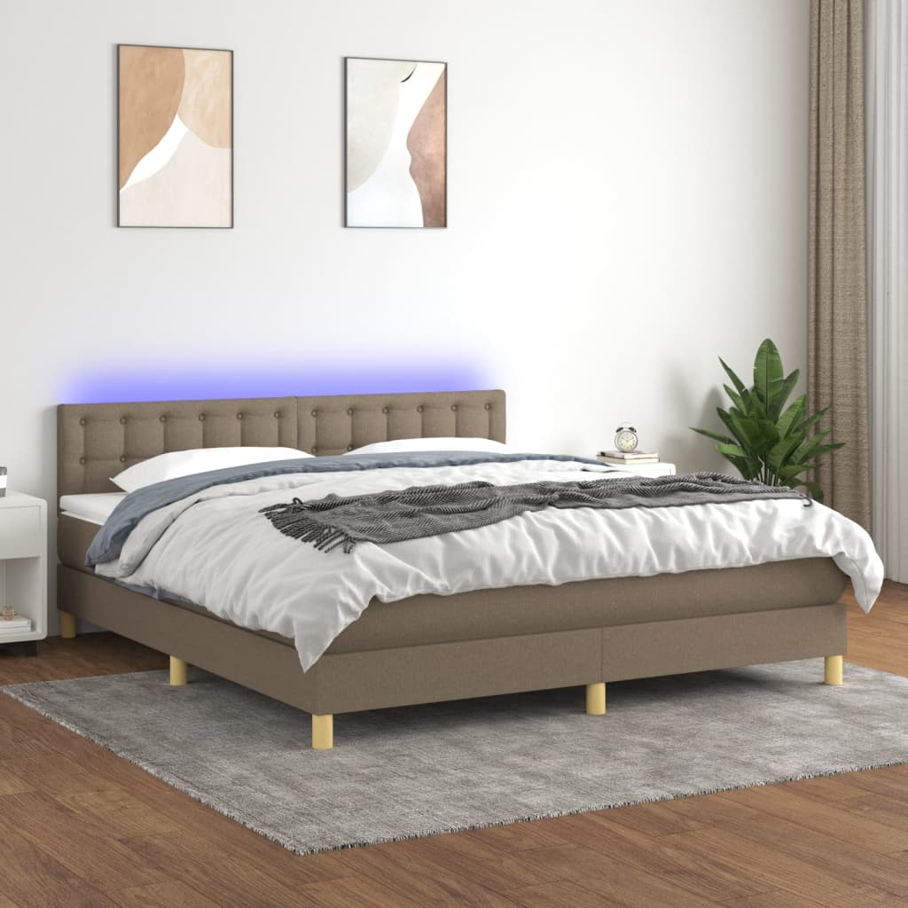 Sommier à lattes de lit avec matelas LED Taupe 180x200 cm Tissu Lits & cadres de lit vidaXL