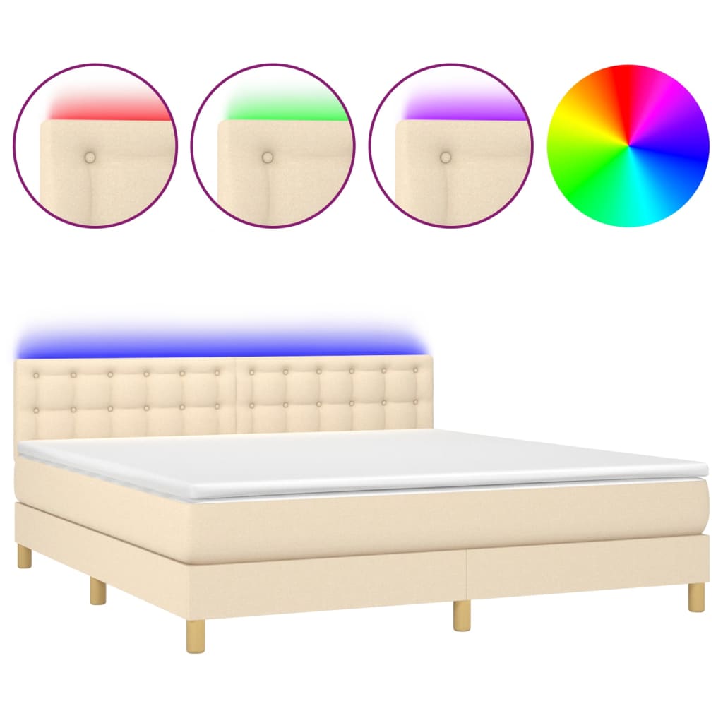 Sommier à lattes de lit avec matelas LED Crème 180x200 cm Tissu Lits & cadres de lit vidaXL