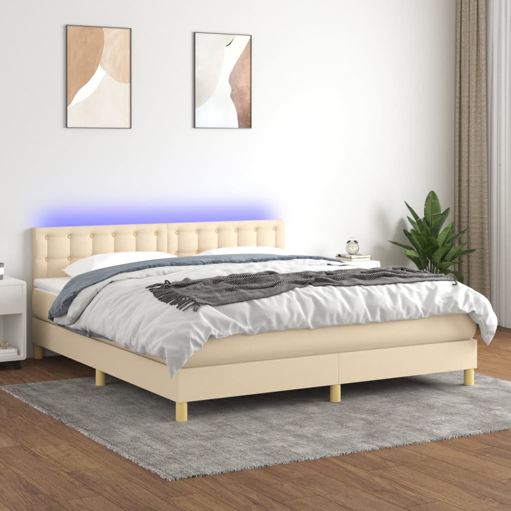 Sommier à lattes de lit avec matelas LED Crème 180x200 cm Tissu Lits & cadres de lit vidaXL