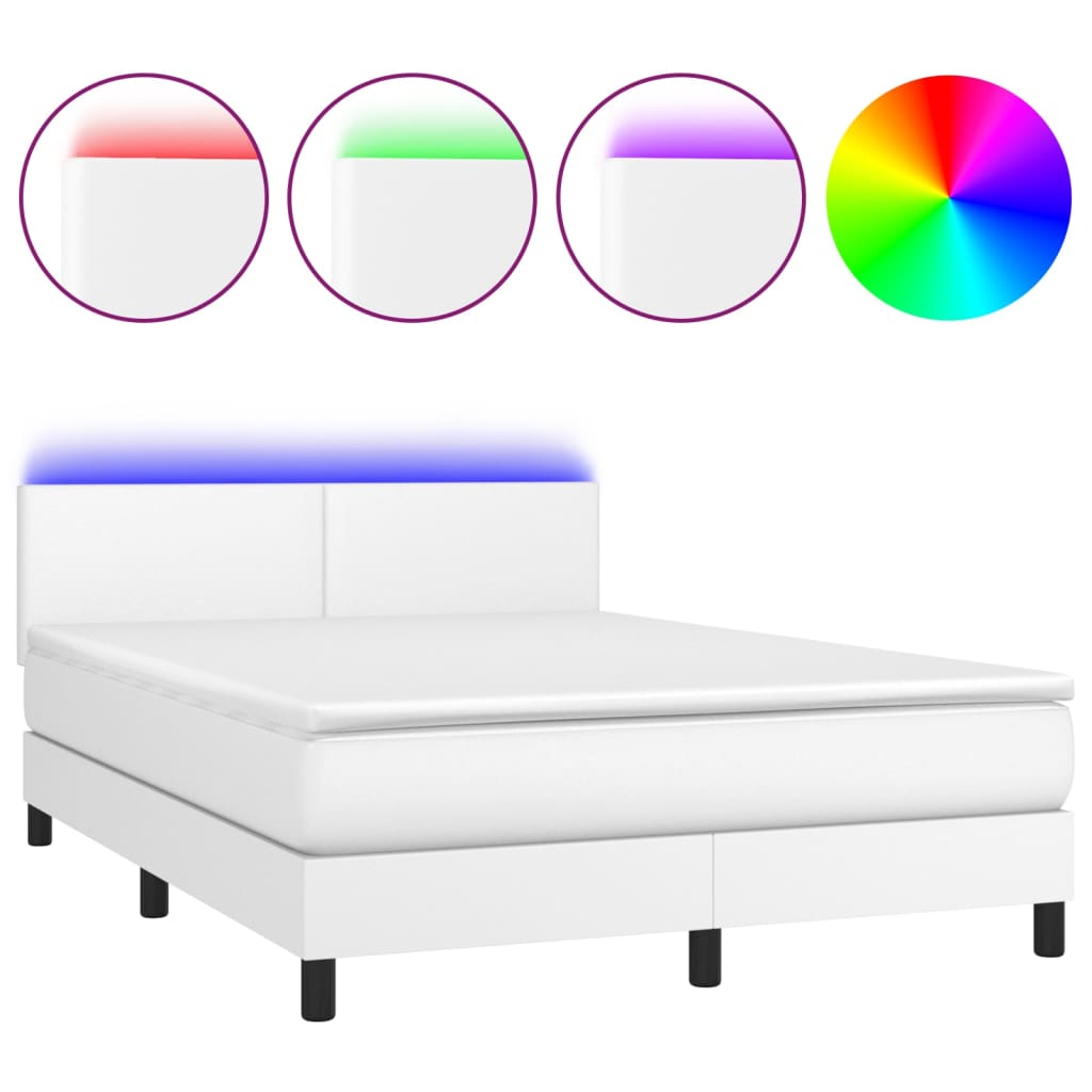 Sommier à lattes de lit avec matelas et LED Blanc 140x190 cm Lits & cadres de lit vidaXL