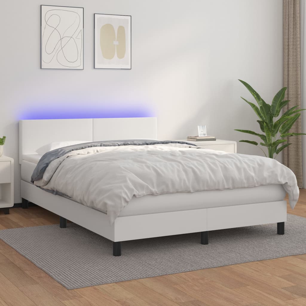 Sommier à lattes de lit avec matelas et LED Blanc 140x190 cm Lits & cadres de lit vidaXL