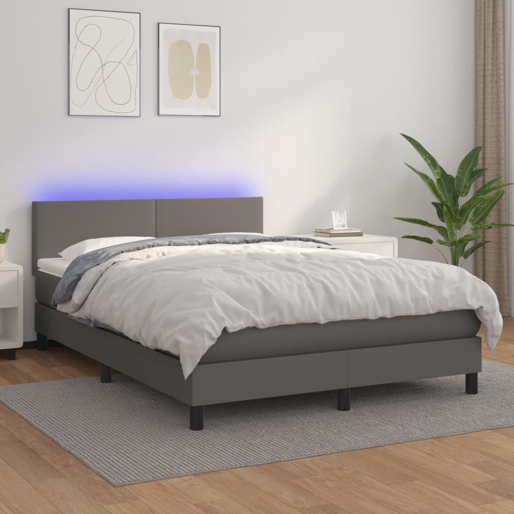 Sommier à lattes de lit avec matelas et LED Gris 140x200 cm Lits & cadres de lit vidaXL