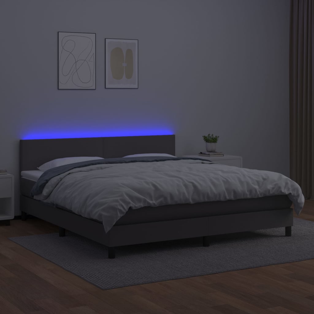 Sommier à lattes de lit avec matelas et LED Gris 180x200 cm Lits & cadres de lit vidaXL