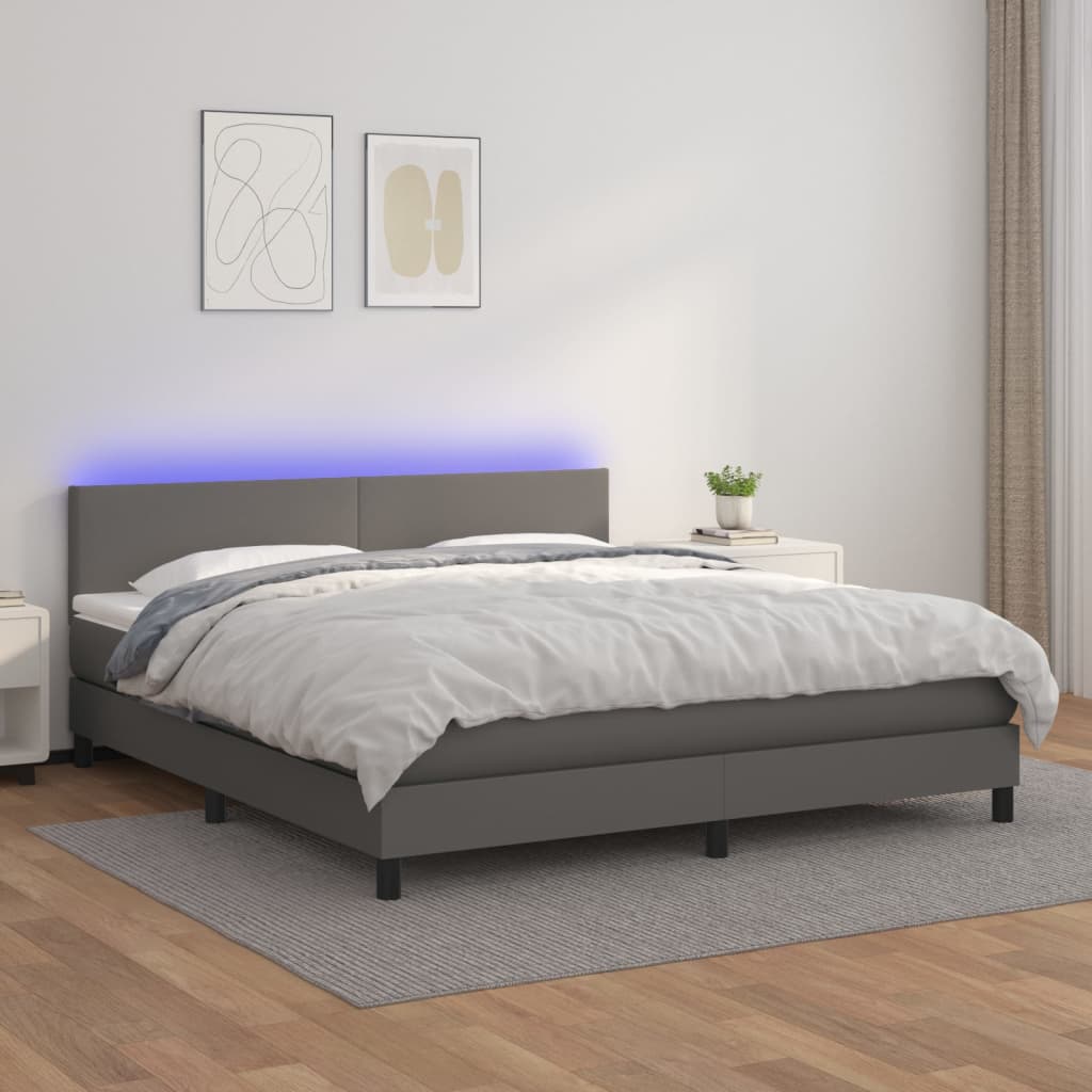 Sommier à lattes de lit avec matelas et LED Gris 180x200 cm Lits & cadres de lit vidaXL