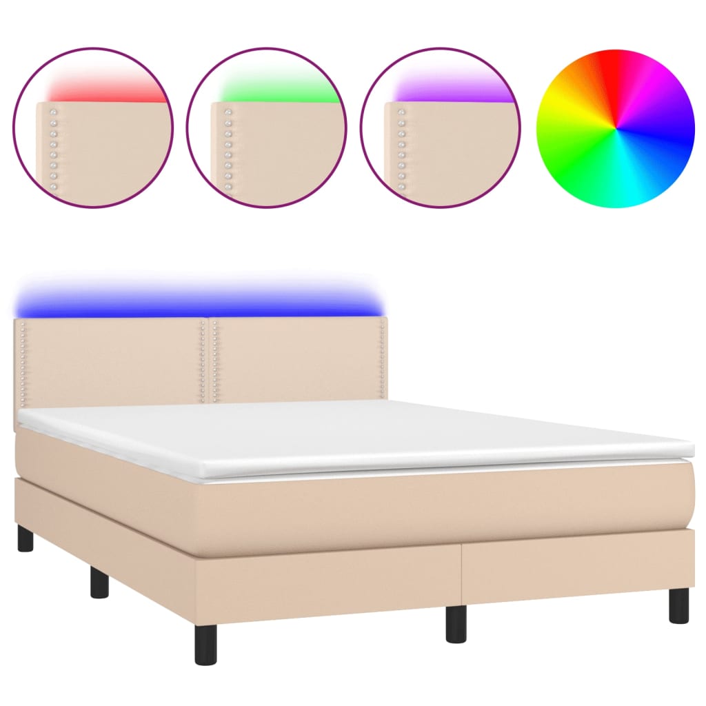 Sommier à lattes de lit avec matelas LED Cappuccino 140x190 cm Lits & cadres de lit vidaXL