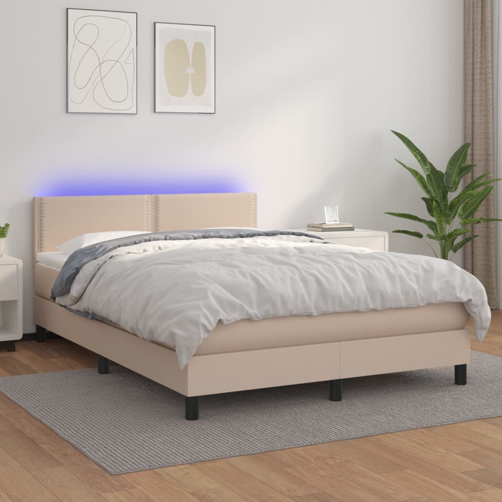 Sommier à lattes de lit avec matelas LED Cappuccino 140x190 cm Lits & cadres de lit vidaXL