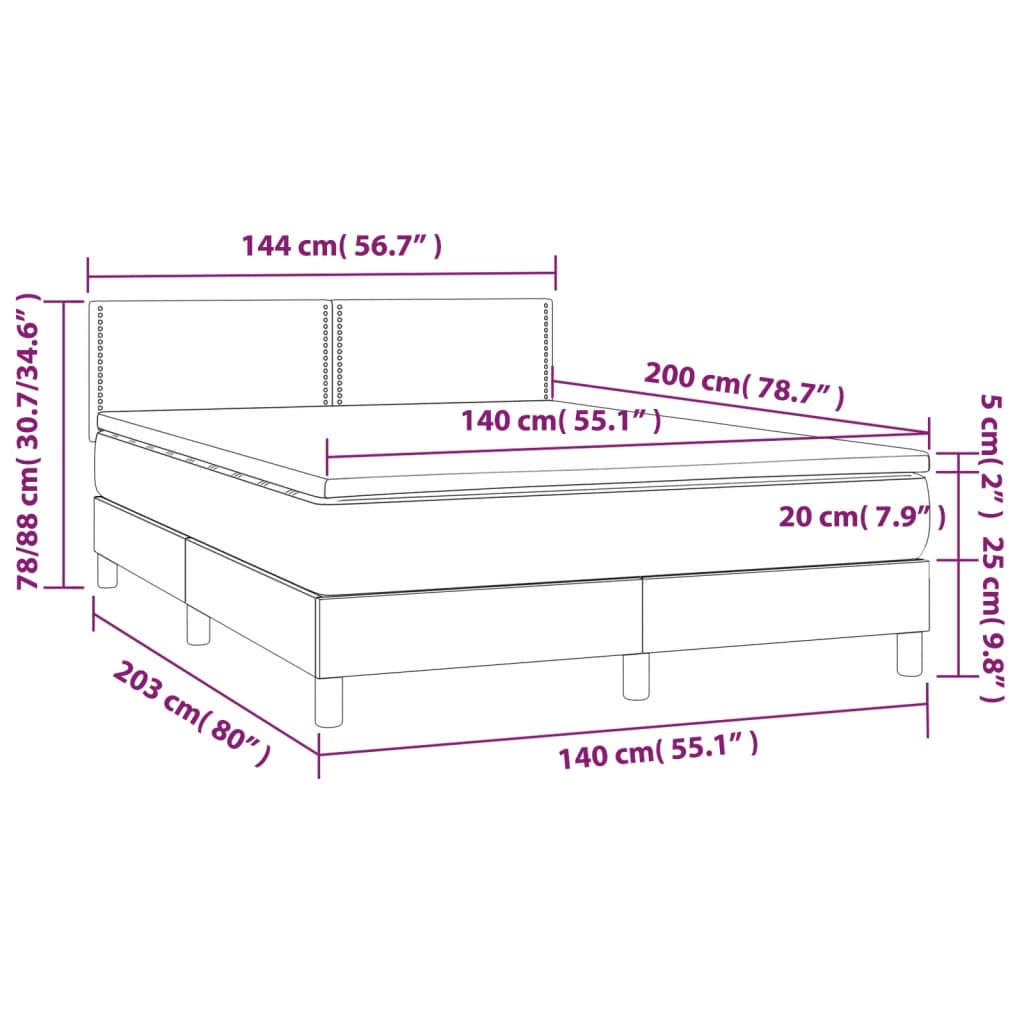 Sommier à lattes de lit avec matelas LED Cappuccino 140x200 cm Lits & cadres de lit vidaXL