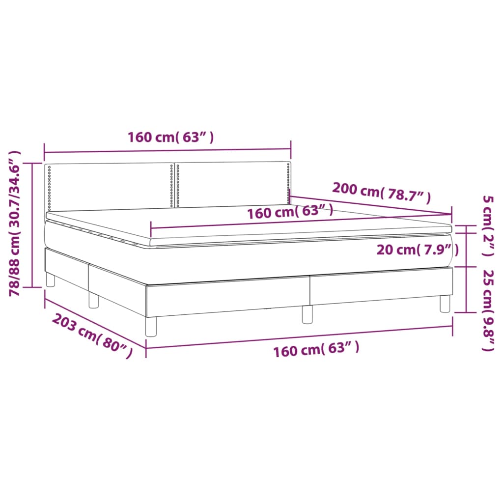 Sommier à lattes de lit avec matelas et LED Blanc 160x200 cm Lits & cadres de lit vidaXL