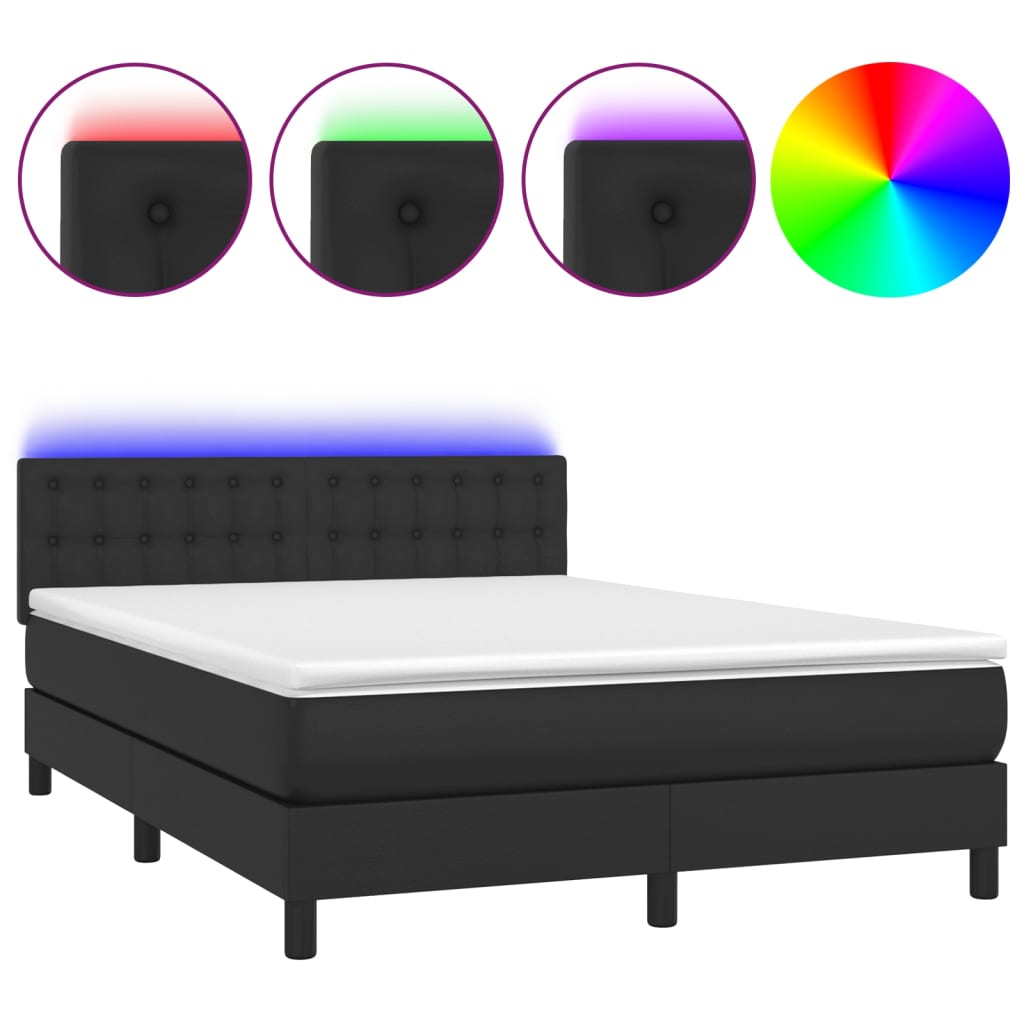 Sommier à lattes de lit avec matelas et LED Noir 140x190cm Lits & cadres de lit vidaXL