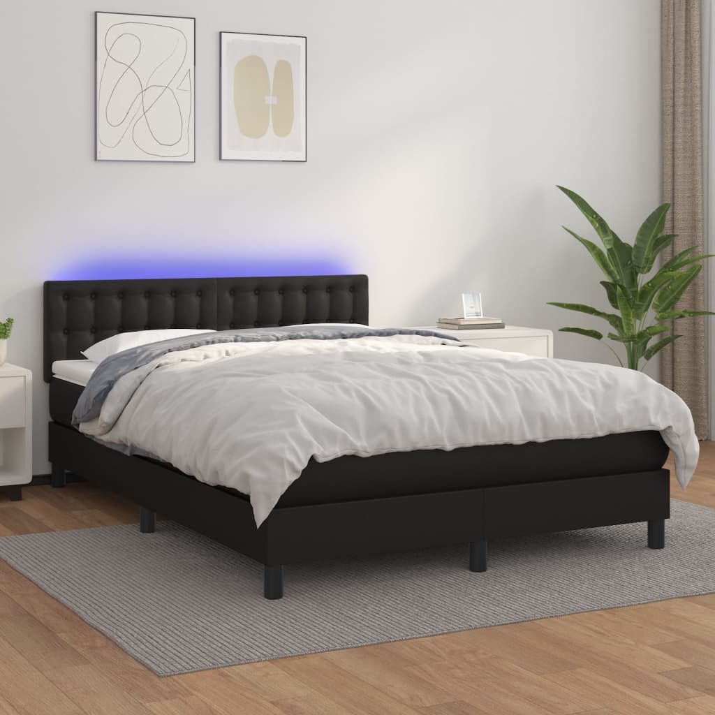 Sommier à lattes de lit avec matelas et LED Noir 140x190cm Lits & cadres de lit vidaXL