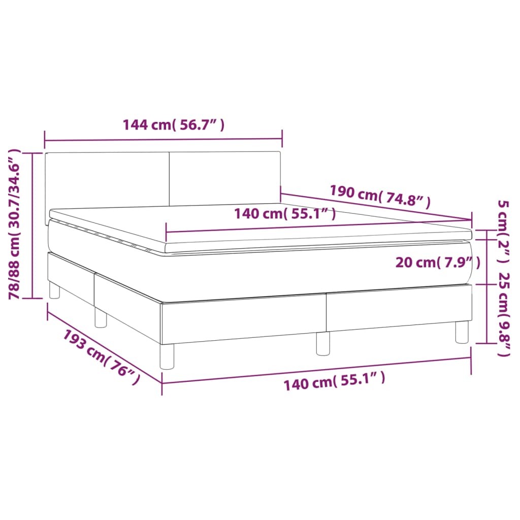 Sommier à lattes de lit avec matelas LED Gris foncé 140x190 cm Lits & cadres de lit vidaXL