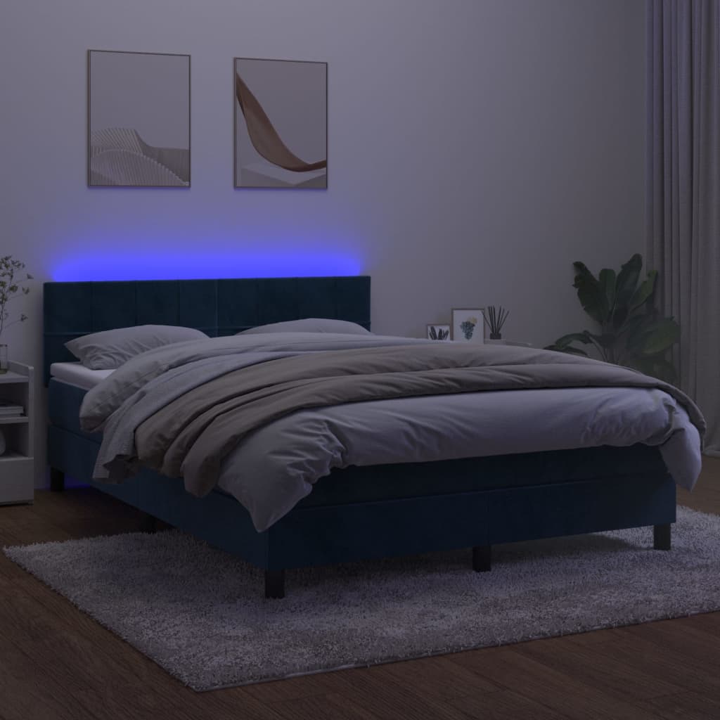 Sommier à lattes de lit avec matelas LED Bleu foncé 140x190 cm Lits & cadres de lit vidaXL